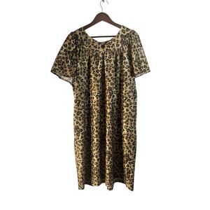 Vtg National Womens L Cheetah Animal Print Nightgown Lingerie Pockets Granny